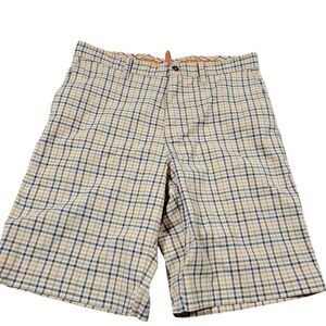 Tommy Bahama Shorts Mens 32 Orange Blue Plaid Nylon Relax Chino Preppy